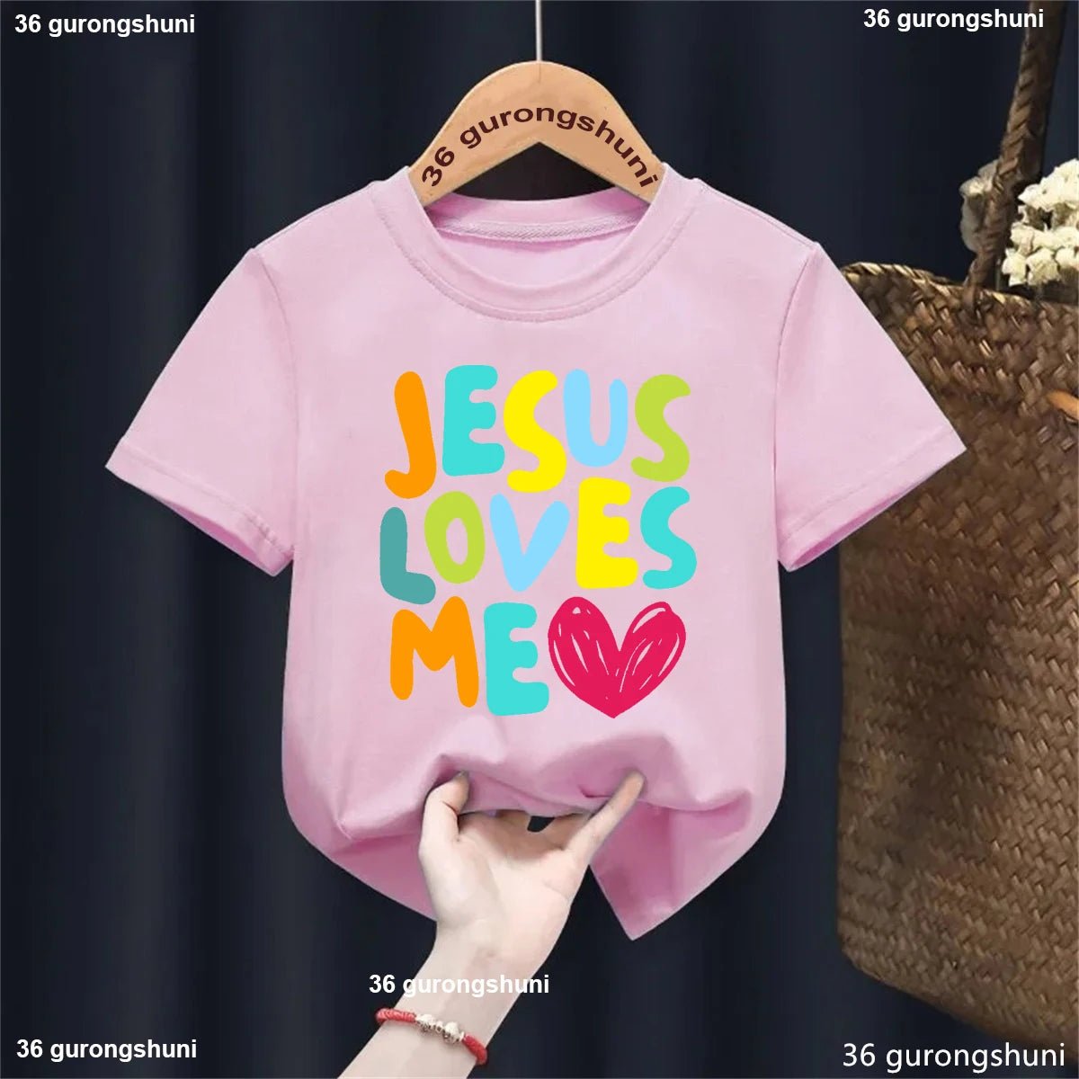 Kawaii Kids Clothes Colorful Jesus Loves Me Heart Printed Tshirt Boys/Girls Toddler Solid T-Shirt Summer Short Sleeve T Shirt