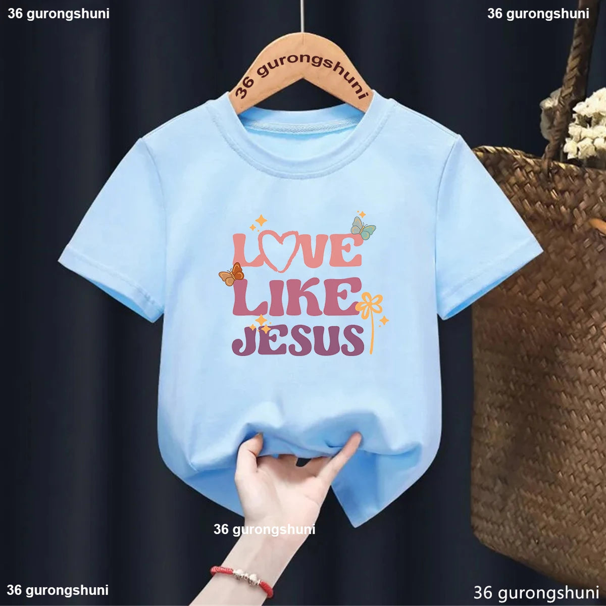 Newly Jesus Loves Me Printing Boys Girls T Shirt Fashion O-Neck Kids Short Sleeve Tees Cute Children Blue Toddler Tshirt Tops