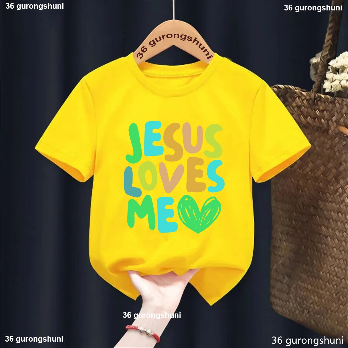 Kawaii Kids Clothes Colorful Jesus Loves Me Heart Printed Tshirt Boys/Girls Toddler Solid T-Shirt Summer Short Sleeve T Shirt