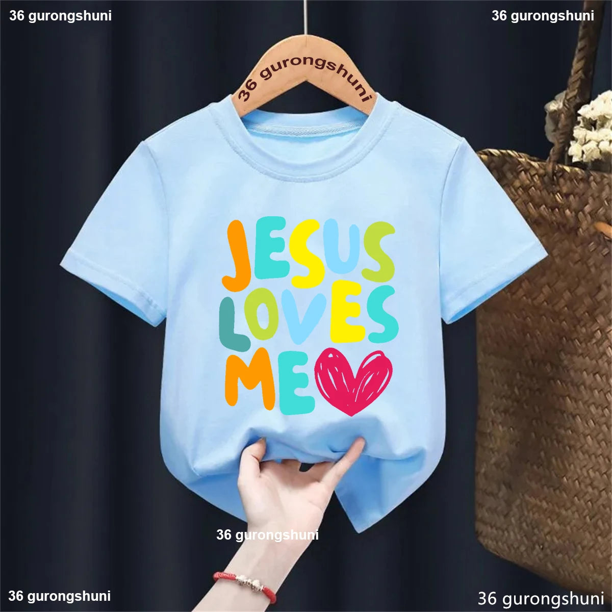 Kawaii Kids Clothes Colorful Jesus Loves Me Heart Printed Tshirt Boys/Girls Toddler Solid T-Shirt Summer Short Sleeve T Shirt