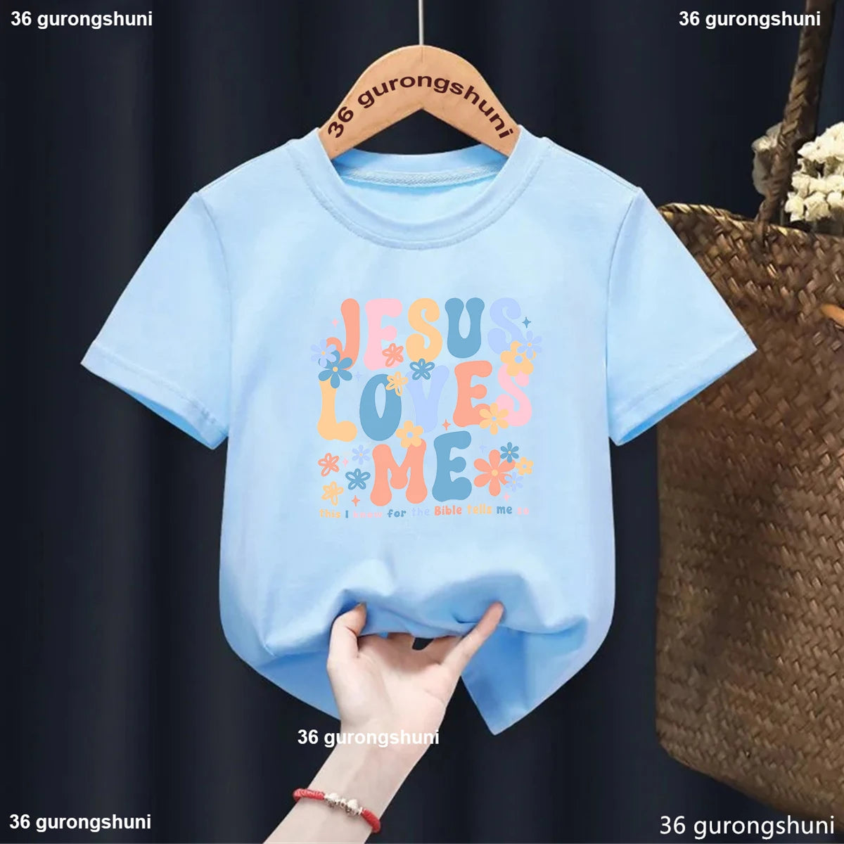 Newly Jesus Loves Me Printing Boys Girls T Shirt Fashion O-Neck Kids Short Sleeve Tees Cute Children Blue Toddler Tshirt Tops