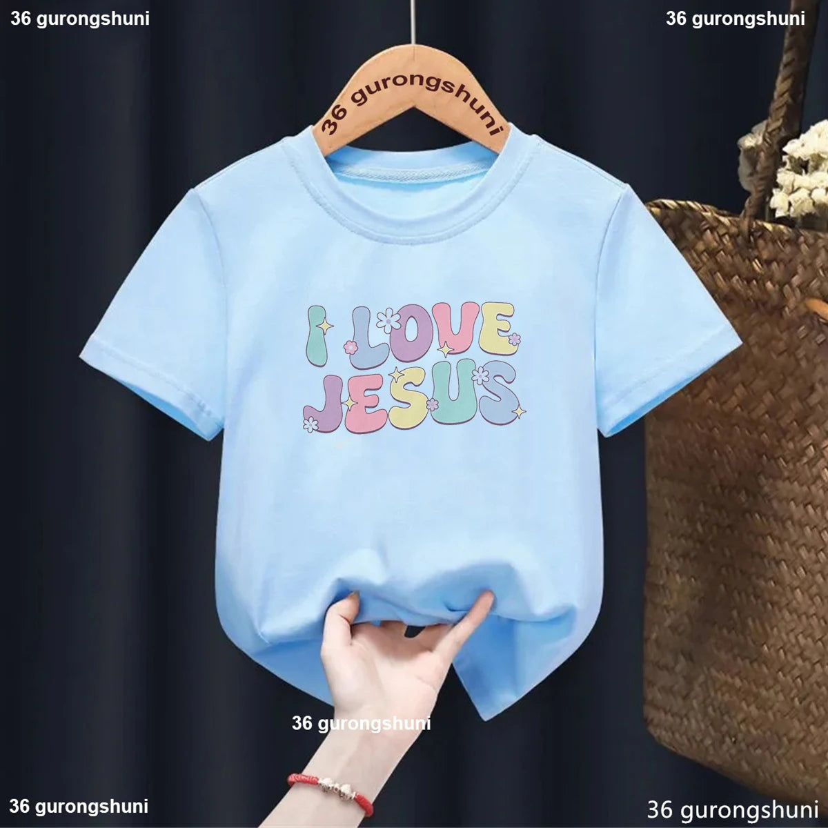 Newly Jesus Loves Me Printing Boys Girls T Shirt Fashion O-Neck Kids Short Sleeve Tees Cute Children Blue Toddler Tshirt Tops