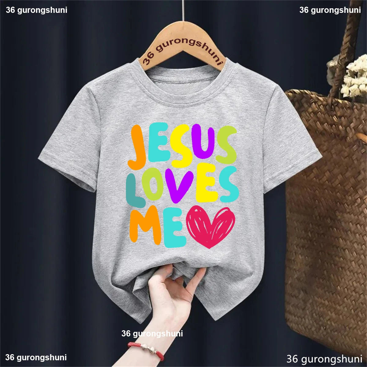 Kawaii Kids Clothes Colorful Jesus Loves Me Heart Printed Tshirt Boys/Girls Toddler Solid T-Shirt Summer Short Sleeve T Shirt