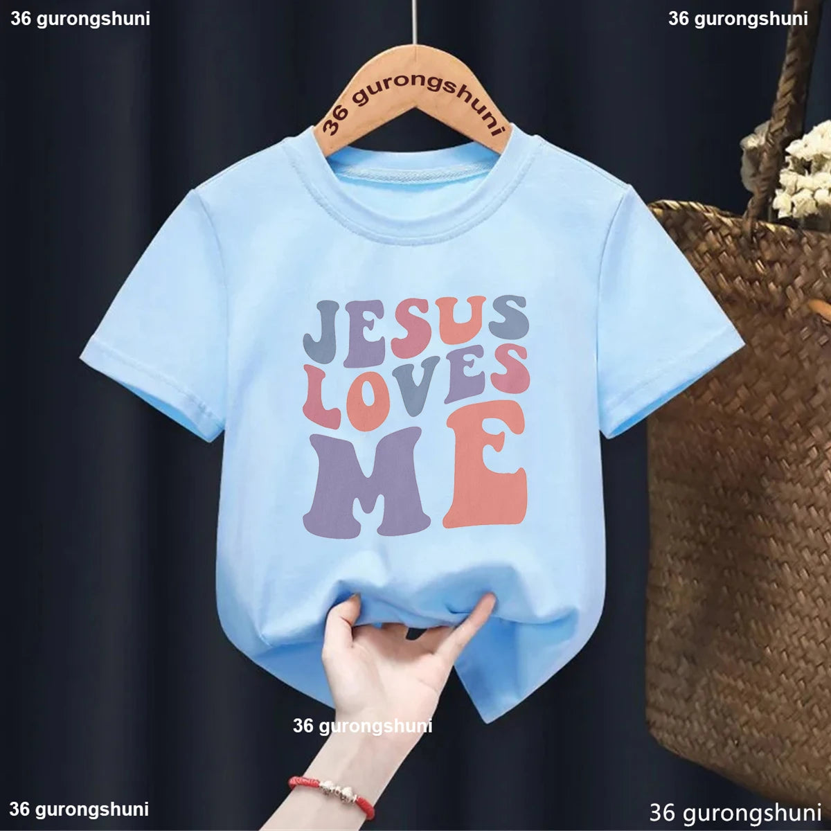 Newly Jesus Loves Me Printing Boys Girls T Shirt Fashion O-Neck Kids Short Sleeve Tees Cute Children Blue Toddler Tshirt Tops