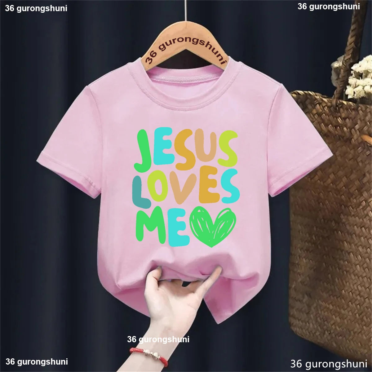 Kawaii Kids Clothes Colorful Jesus Loves Me Heart Printed Tshirt Boys/Girls Toddler Solid T-Shirt Summer Short Sleeve T Shirt
