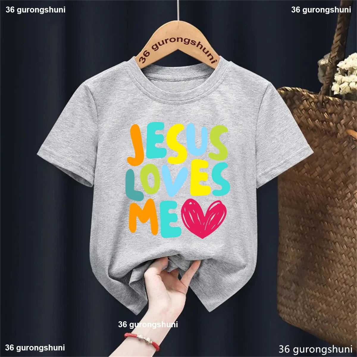Kawaii Kids Clothes Colorful Jesus Loves Me Heart Printed Tshirt Boys/Girls Toddler Solid T-Shirt Summer Short Sleeve T Shirt