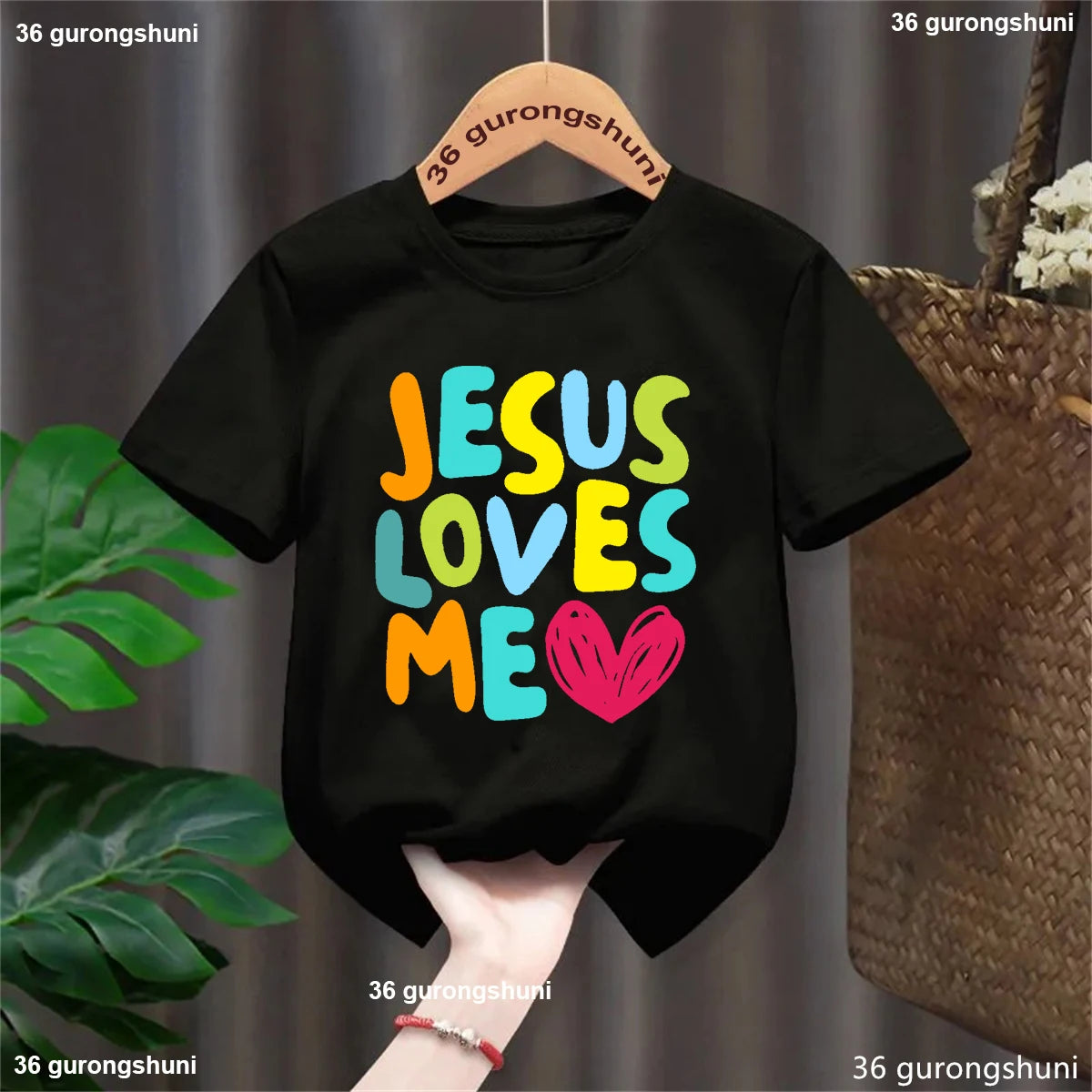 Kawaii Kids Clothes Colorful Jesus Loves Me Heart Printed Tshirt Boys/Girls Toddler Solid T-Shirt Summer Short Sleeve T Shirt