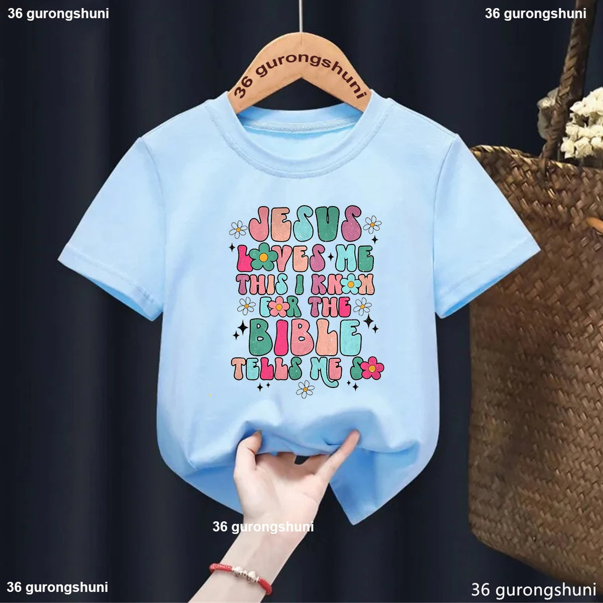 Newly Jesus Loves Me Printing Boys Girls T Shirt Fashion O-Neck Kids Short Sleeve Tees Cute Children Blue Toddler Tshirt Tops