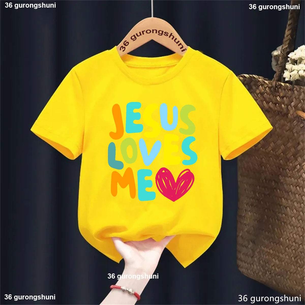 Kawaii Kids Clothes Colorful Jesus Loves Me Heart Printed Tshirt Boys/Girls Toddler Solid T-Shirt Summer Short Sleeve T Shirt
