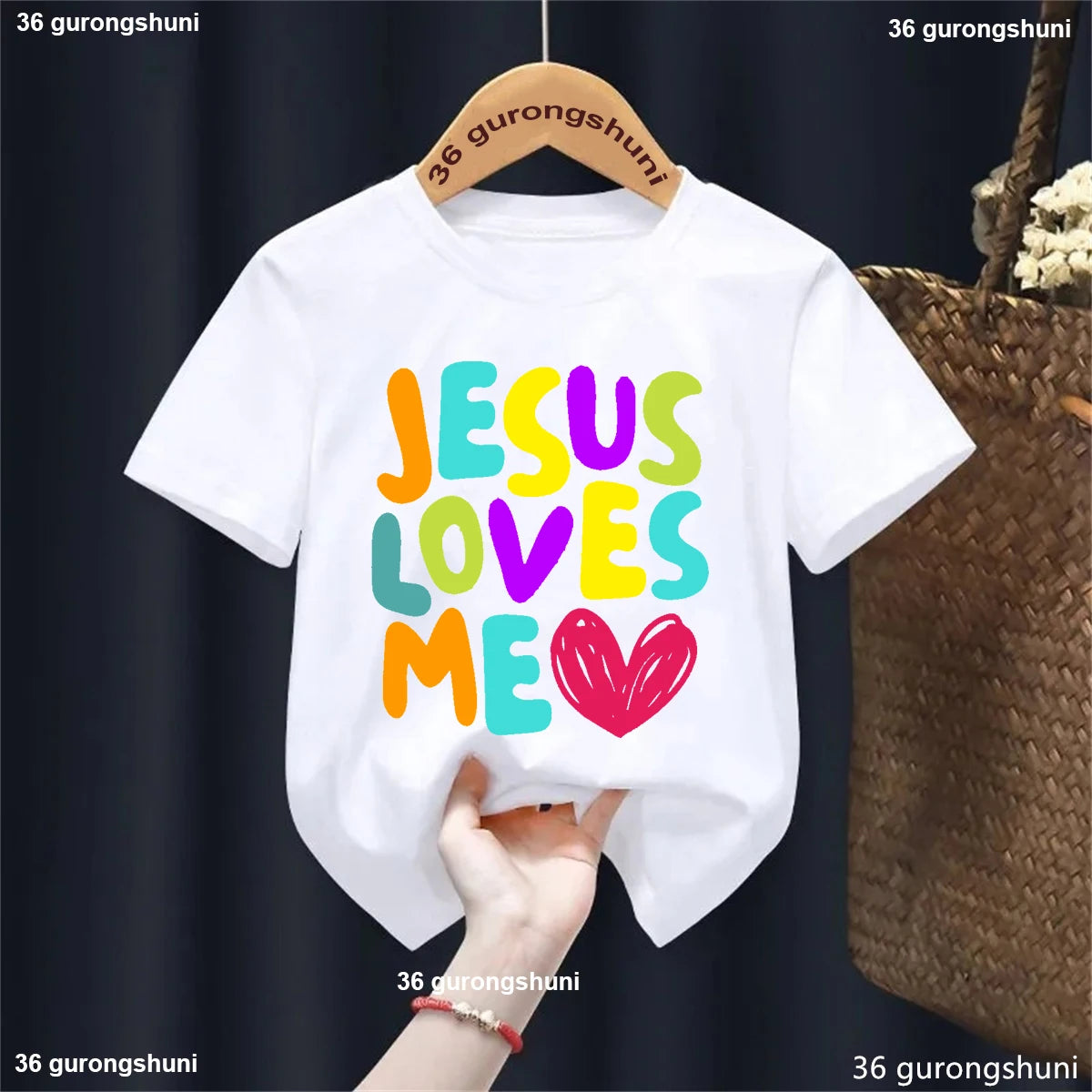 Kawaii Kids Clothes Colorful Jesus Loves Me Heart Printed Tshirt Boys/Girls Toddler Solid T-Shirt Summer Short Sleeve T Shirt