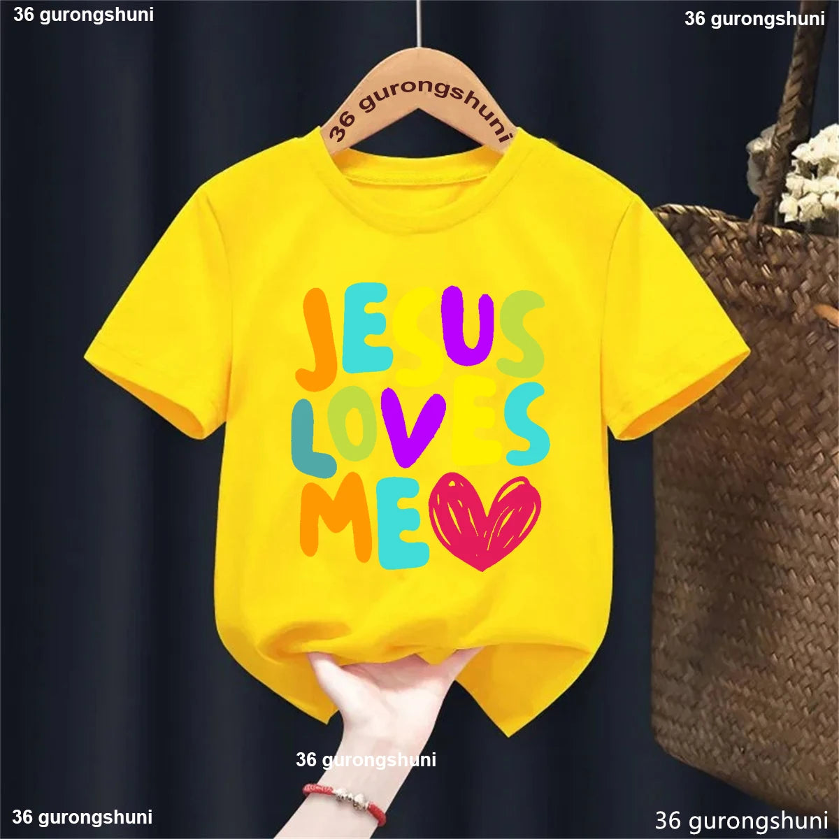 Kawaii Kids Clothes Colorful Jesus Loves Me Heart Printed Tshirt Boys/Girls Toddler Solid T-Shirt Summer Short Sleeve T Shirt