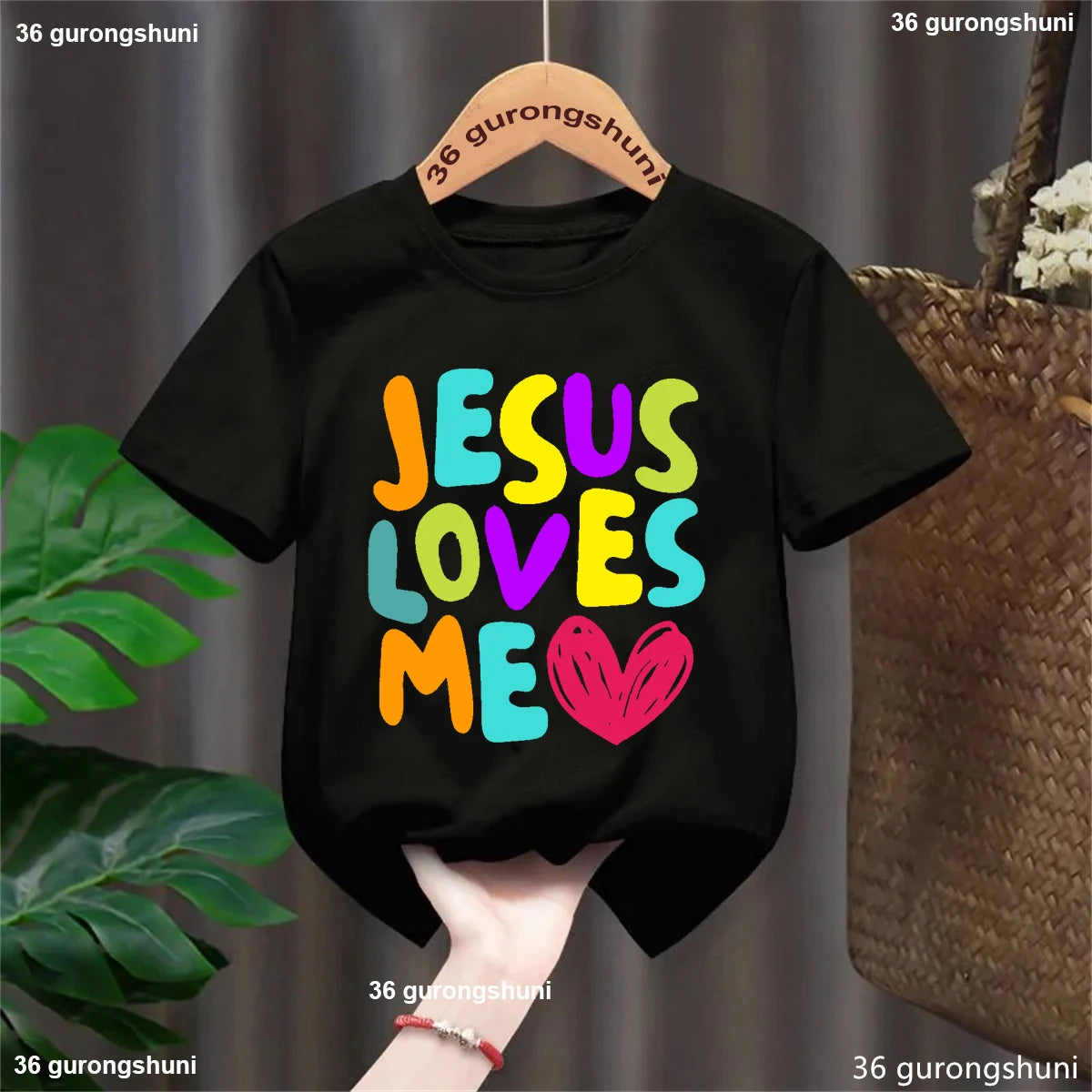 Kawaii Kids Clothes Colorful Jesus Loves Me Heart Printed Tshirt Boys/Girls Toddler Solid T-Shirt Summer Short Sleeve T Shirt