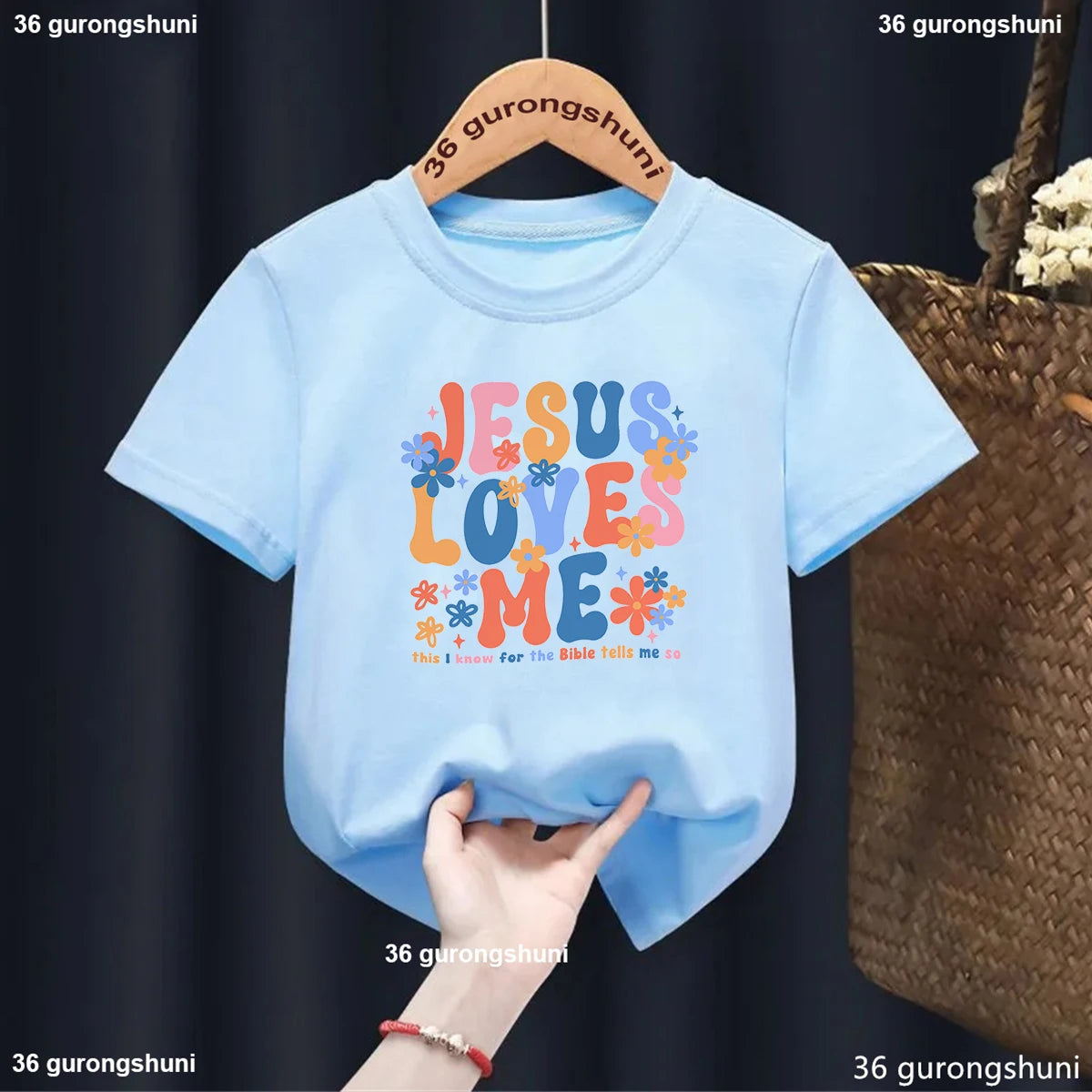 Newly Jesus Loves Me Printing Boys Girls T Shirt Fashion O-Neck Kids Short Sleeve Tees Cute Children Blue Toddler Tshirt Tops