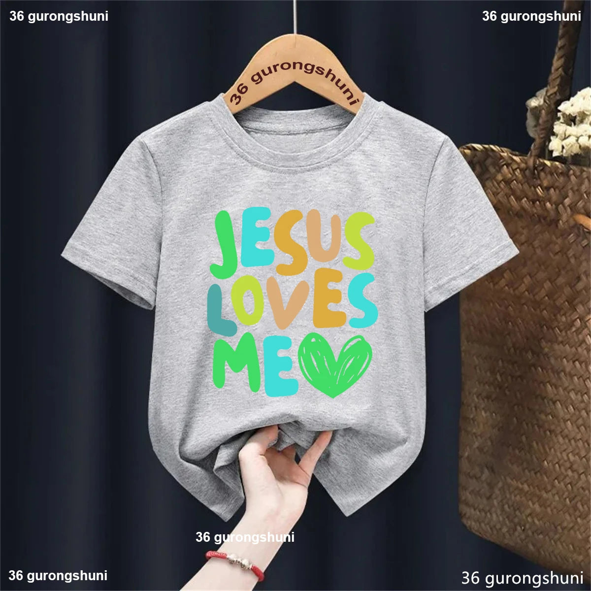 Kawaii Kids Clothes Colorful Jesus Loves Me Heart Printed Tshirt Boys/Girls Toddler Solid T-Shirt Summer Short Sleeve T Shirt