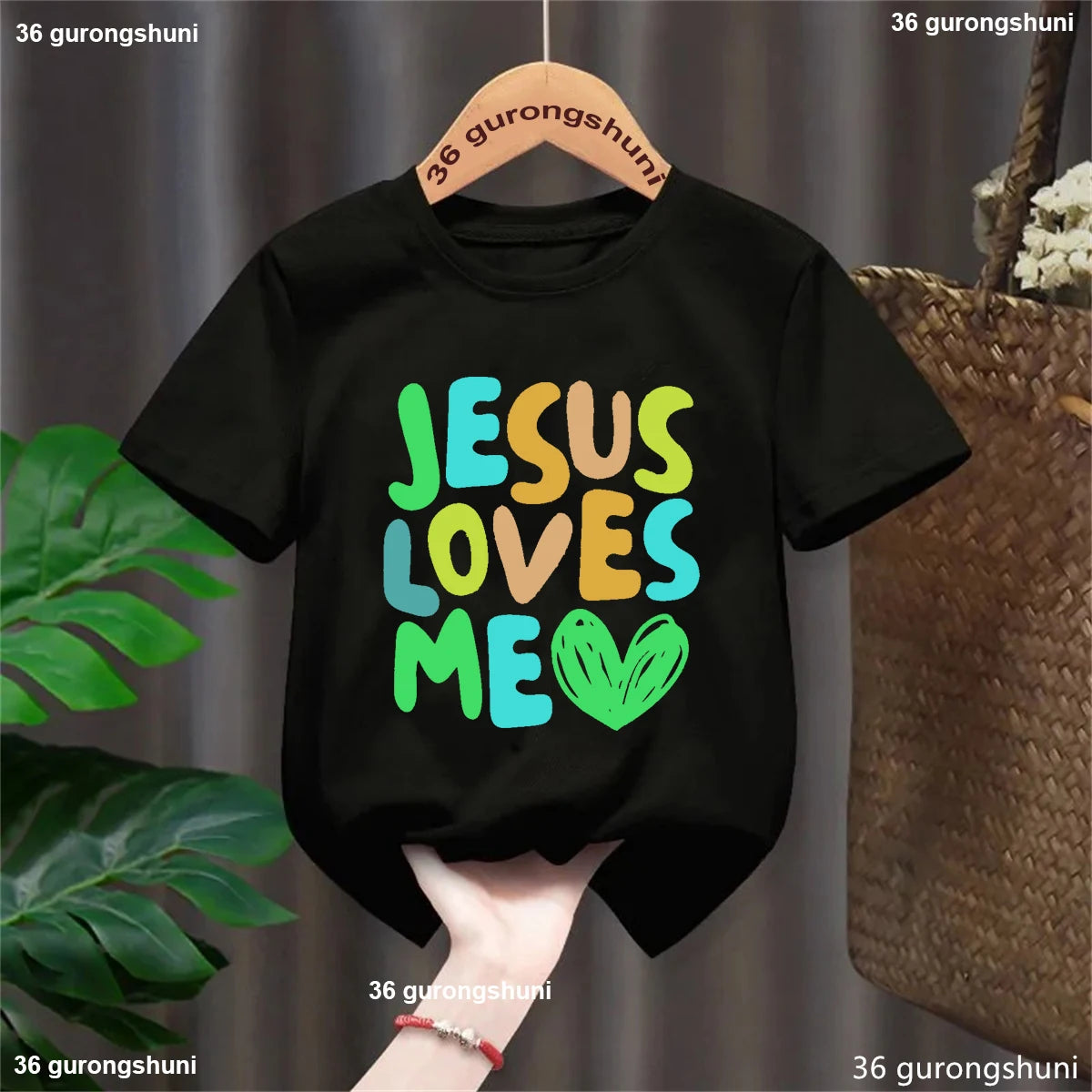 Kawaii Kids Clothes Colorful Jesus Loves Me Heart Printed Tshirt Boys/Girls Toddler Solid T-Shirt Summer Short Sleeve T Shirt