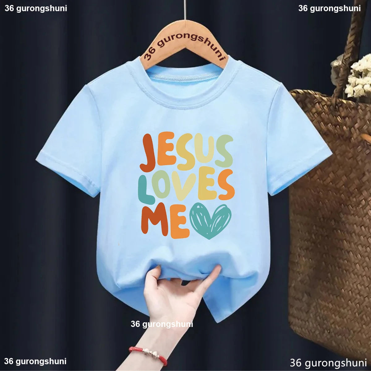 Newly Jesus Loves Me Printing Boys Girls T Shirt Fashion O-Neck Kids Short Sleeve Tees Cute Children Blue Toddler Tshirt Tops