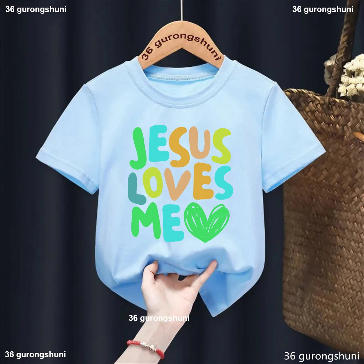 Kawaii Kids Clothes Colorful Jesus Loves Me Heart Printed Tshirt Boys/Girls Toddler Solid T-Shirt Summer Short Sleeve T Shirt