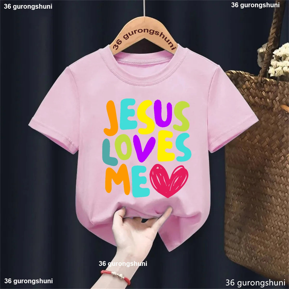 Kawaii Kids Clothes Colorful Jesus Loves Me Heart Printed Tshirt Boys/Girls Toddler Solid T-Shirt Summer Short Sleeve T Shirt
