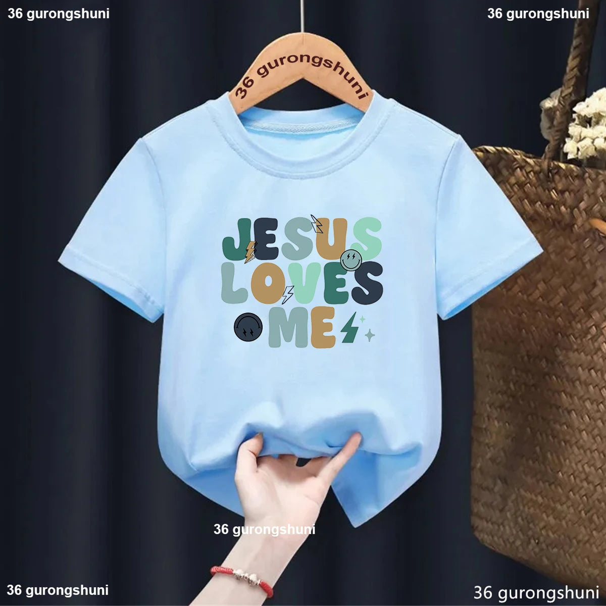 Newly Jesus Loves Me Printing Boys Girls T Shirt Fashion O-Neck Kids Short Sleeve Tees Cute Children Blue Toddler Tshirt Tops