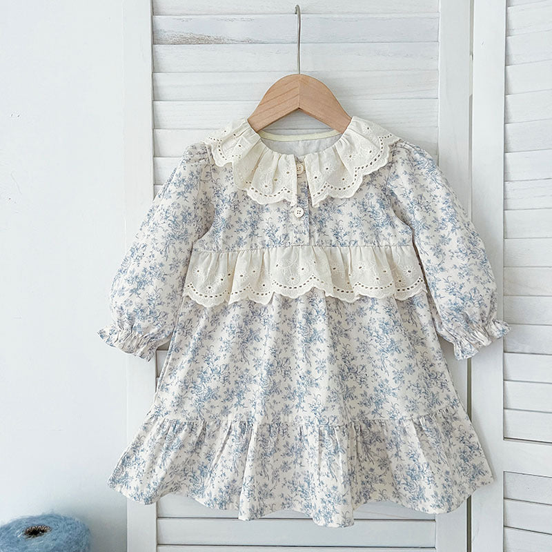 Spring Baby Girls French-style Floral Long-sleeved Onesies and Dress – Princess Sister Matching Set-1