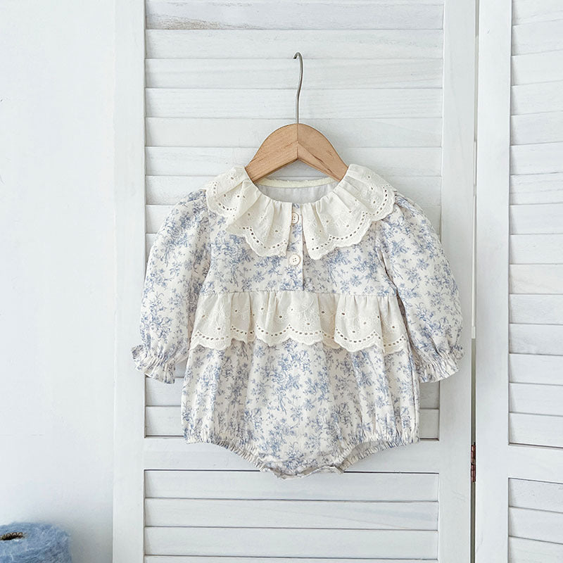 Spring Baby Girls French-style Floral Long-sleeved Onesies and Dress – Princess Sister Matching Set-2