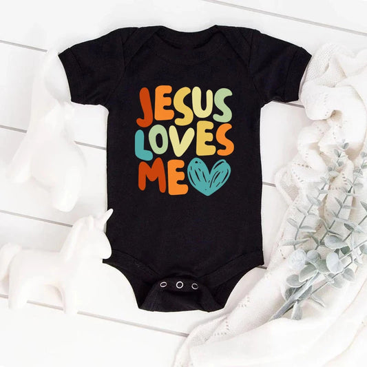 Jesus Loves Me Printed Baby Bodysuit Funny Newborn Romper Infant Short Sleeve Jumpsuit Cotton Toddler Clothes Jesus Gift