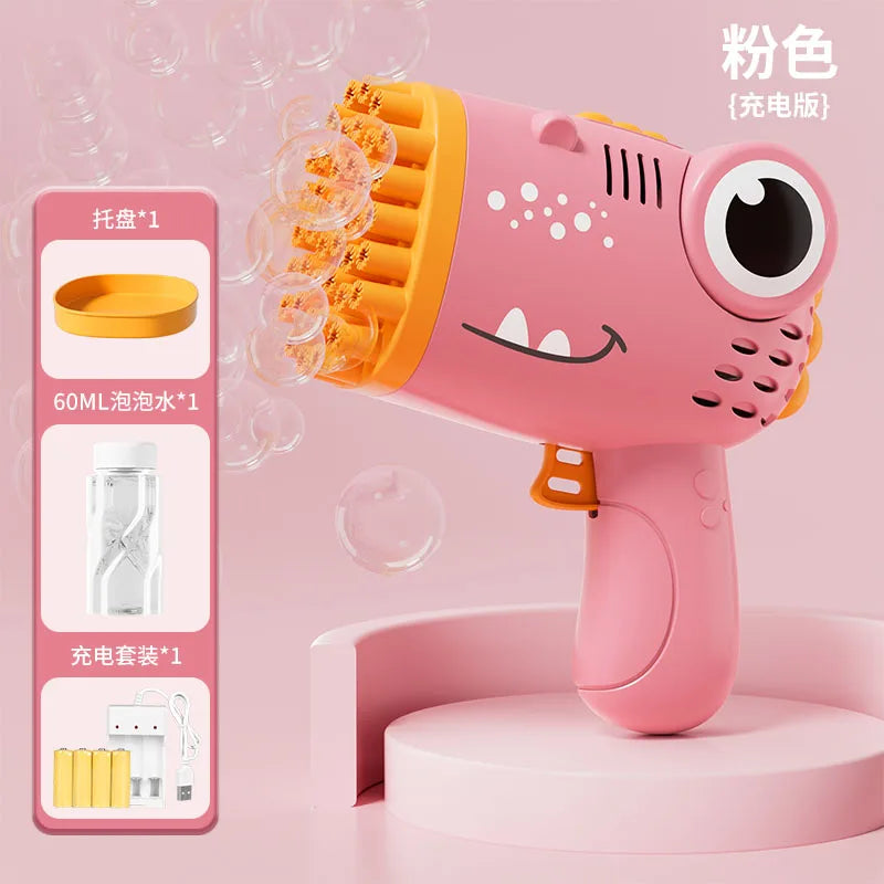 40 Holes Dinosaur Bubble Gun Handheld Fully Automatic Bubble Machine Without Battery And Bubble Water For Kids Gift