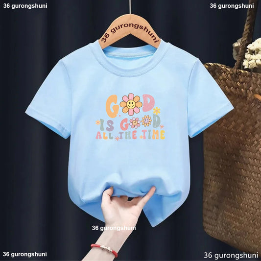 Newly Jesus Loves Me Printing Boys Girls T Shirt Fashion O-Neck Kids Short Sleeve Tees Cute Children Blue Toddler Tshirt Tops