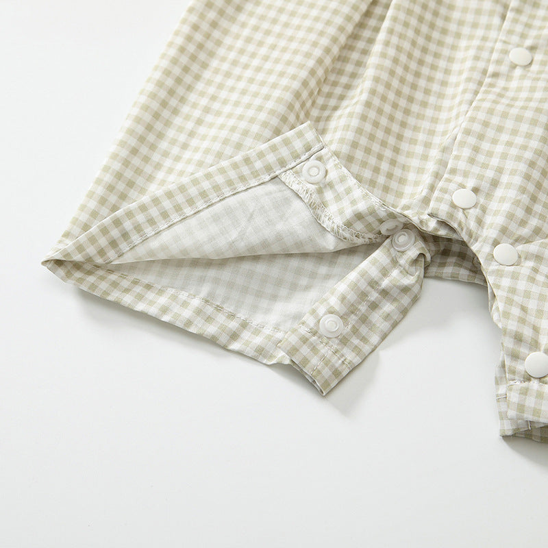Summer Arrival Baby Boys Short Sleeves Cute Plaid Pattern Rompers-2